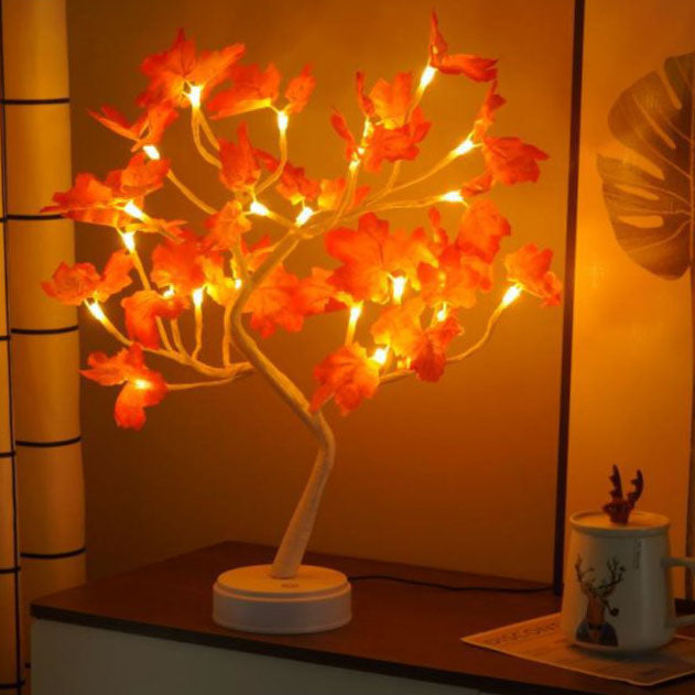 Zeitgenössische Kreative Weihnachtskunst Plastik Ahornblatt Baumlichter LED Dekorative Tischlampe Für Schlafzimmer