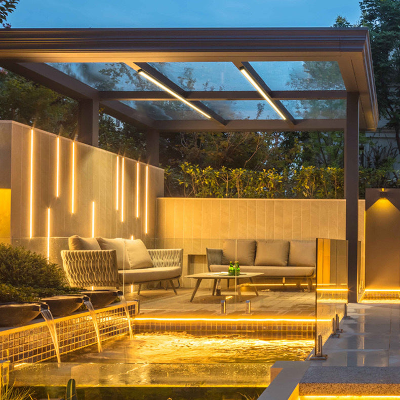Moderner minimalistischer langer rechteckiger Aluminium-PC-LED-Einbau-Deckenleuchte für Außenpatio