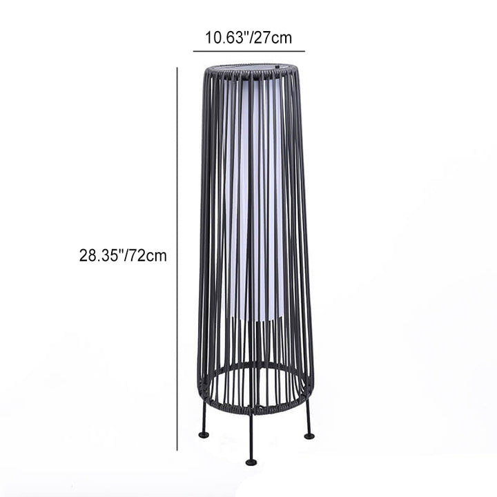 Modern Minimalist Solar Wasserdicht Rund Vertikal Ziehen Streifen Eisen Rattan LED Steh Bodenlampe Für Außen Terrasse