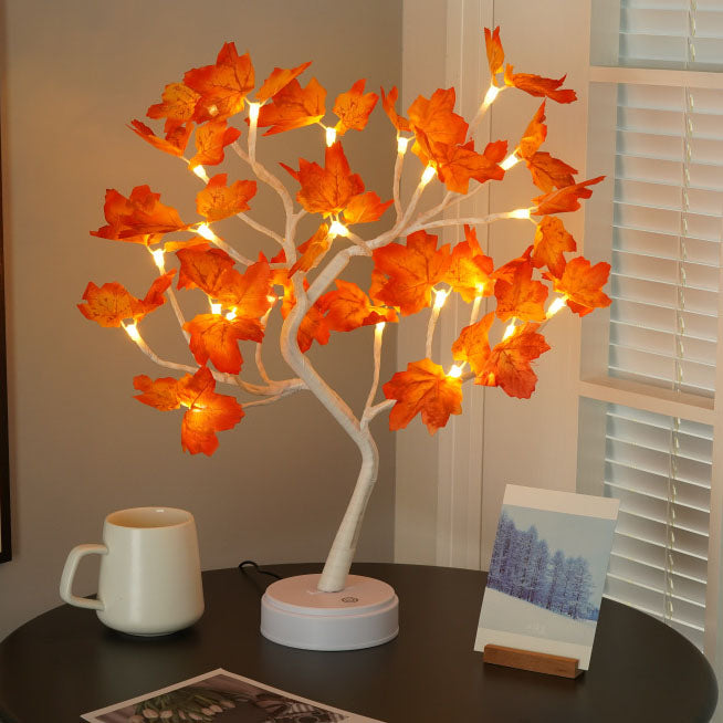 Zeitgenössische Kreative Weihnachtskunst Plastik Ahornblatt Baumlichter LED Dekorative Tischlampe Für Schlafzimmer