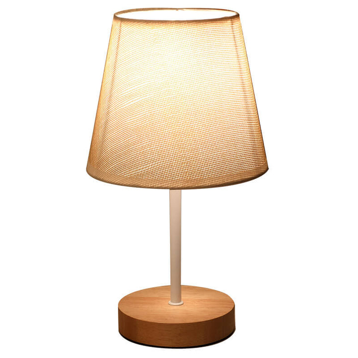 Nordic Vintage Stoffkegel Massivholz LED Tischlampe