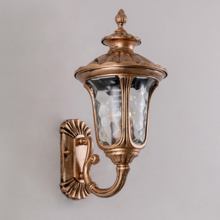 Traditionelle europäische wasserdichte kastellförmige Aluminium-Glas 1-Licht Außenwand sconce Lampe für Garten