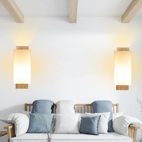 Moderne minimalistische solide Holzkuben-Glas-Säule 1-Lampe Wandleuchten
