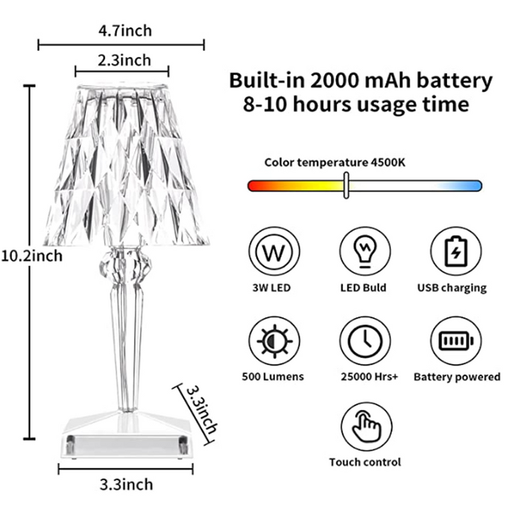 KristalGlow Touchlampe – Elegante Tischlampe mit Touchsensor und USB