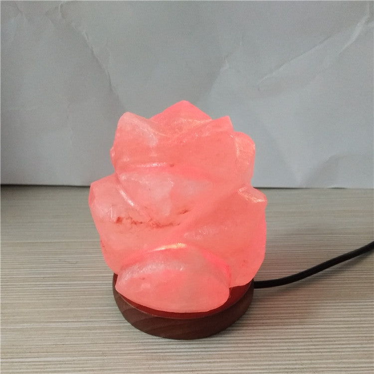 Himalayan Saltkristall-Sphärenlampe mit farbwechselnder LED und natürlicher Holzbasis