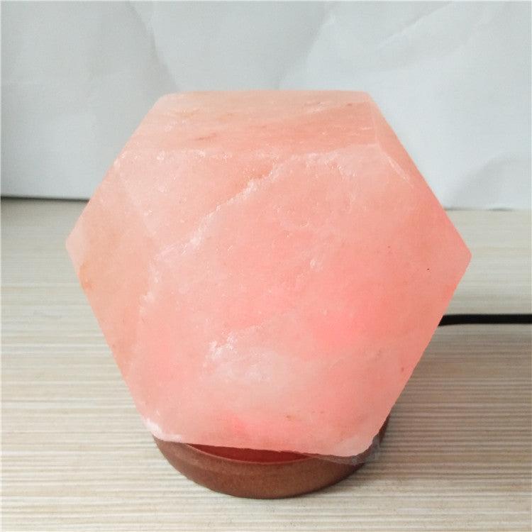 Himalayan Saltkristall-Sphärenlampe mit farbwechselnder LED und natürlicher Holzbasis