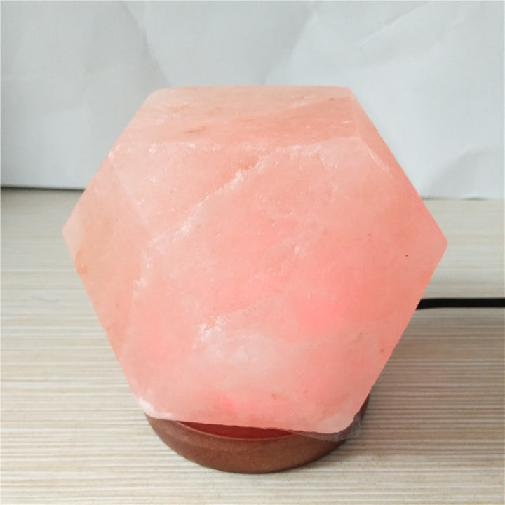 Himalayan Saltkristall-Sphärenlampe mit farbwechselnder LED und natürlicher Holzbasis