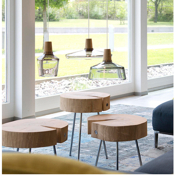 Moderne Holz- und Glas-Pendelleuchte