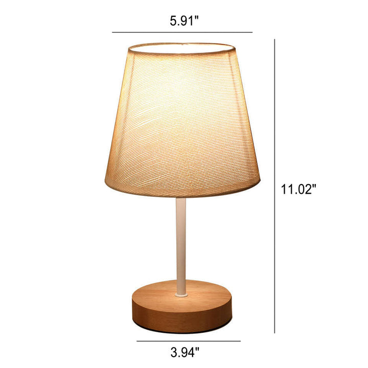 Nordic Vintage Stoffkegel Massivholz LED Tischlampe