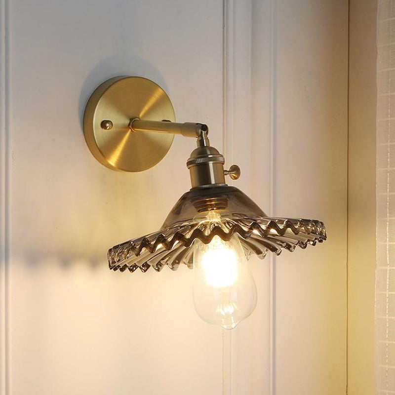 Messing-Schüssel Wandbeleuchtung Industrie Rauchglas 1 Licht Wohnzimmer Wandlampe Lichtarmatur