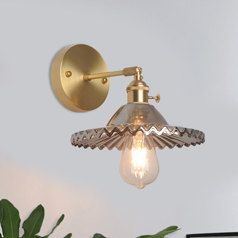Messing-Schüssel Wandbeleuchtung Industrie Rauchglas 1 Licht Wohnzimmer Wandlampe Lichtarmatur