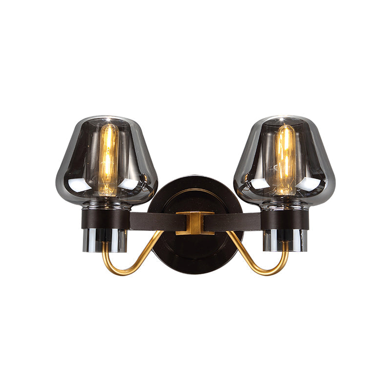 2-Licht Wandbeleuchtung mit Pilzschirm Rauchglas Moderne Schlafzimmer Wandlampe Beleuchtungseinrichtung