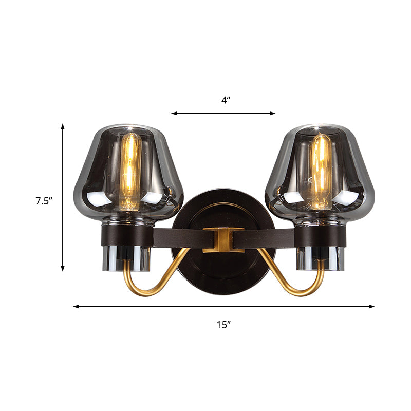 2-Licht Wandbeleuchtung mit Pilzschirm Rauchglas Moderne Schlafzimmer Wandlampe Beleuchtungseinrichtung