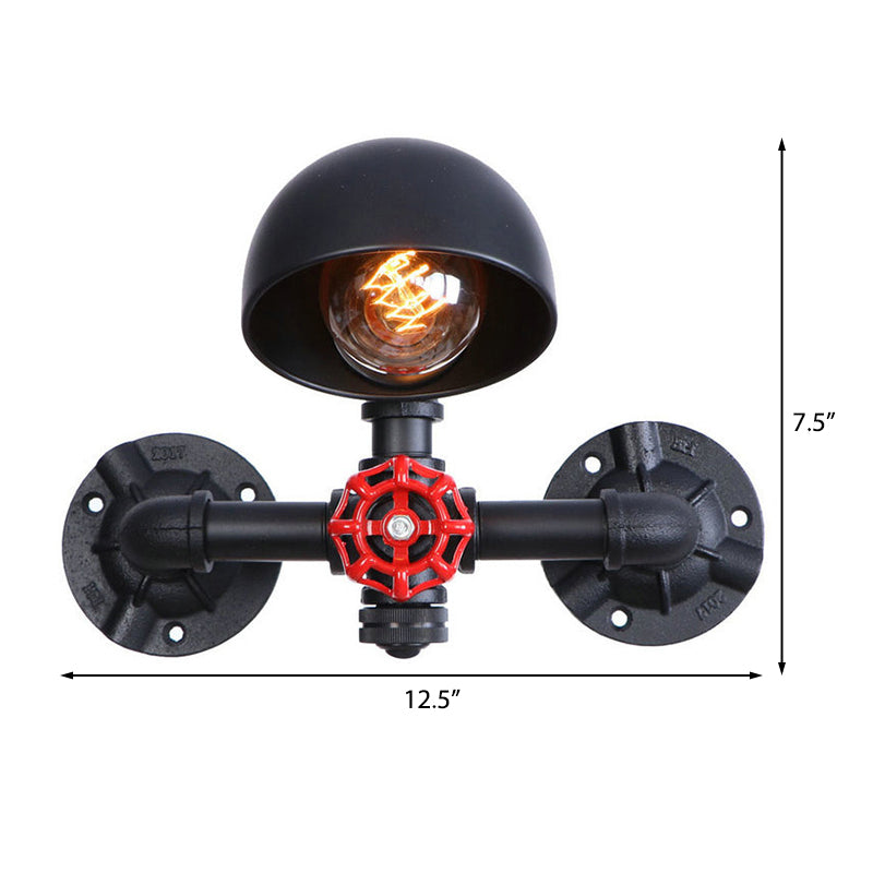 Steampunk Kuppel Wandlampe mit Ventilrad 1 Kopf Metallische Wandbeleuchtung in Schwarz für das Wohnzimmer