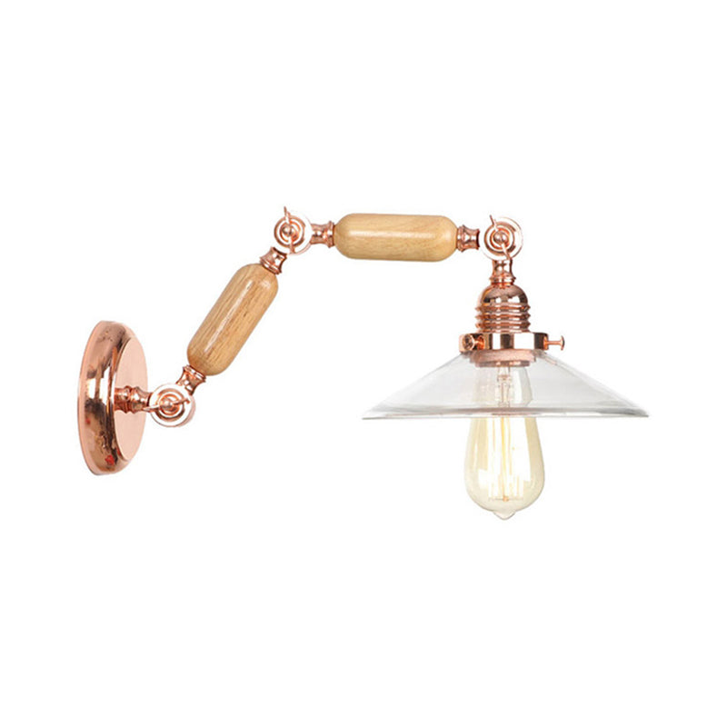 Klare Glas Holz Wandlampe Kegel 1-Licht Industrie-Wandleuchte mit ausziehbarem Arm