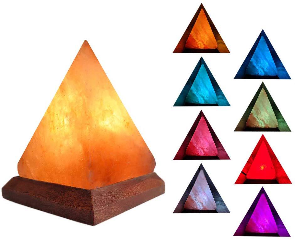 Himalayan Saltkristall-Sphärenlampe mit farbwechselnder LED und natürlicher Holzbasis