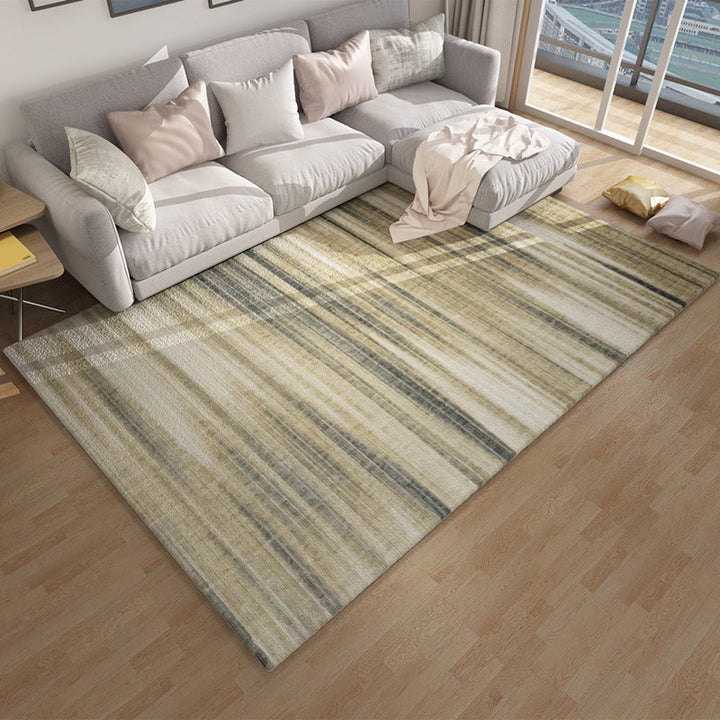 Hellbrauner moderner Teppich aus Polyester mit Pinselstrich-Streifenmuster waschbarer Teppich mit rutschfester Rückseite Teppich für das Wohnzimmer
