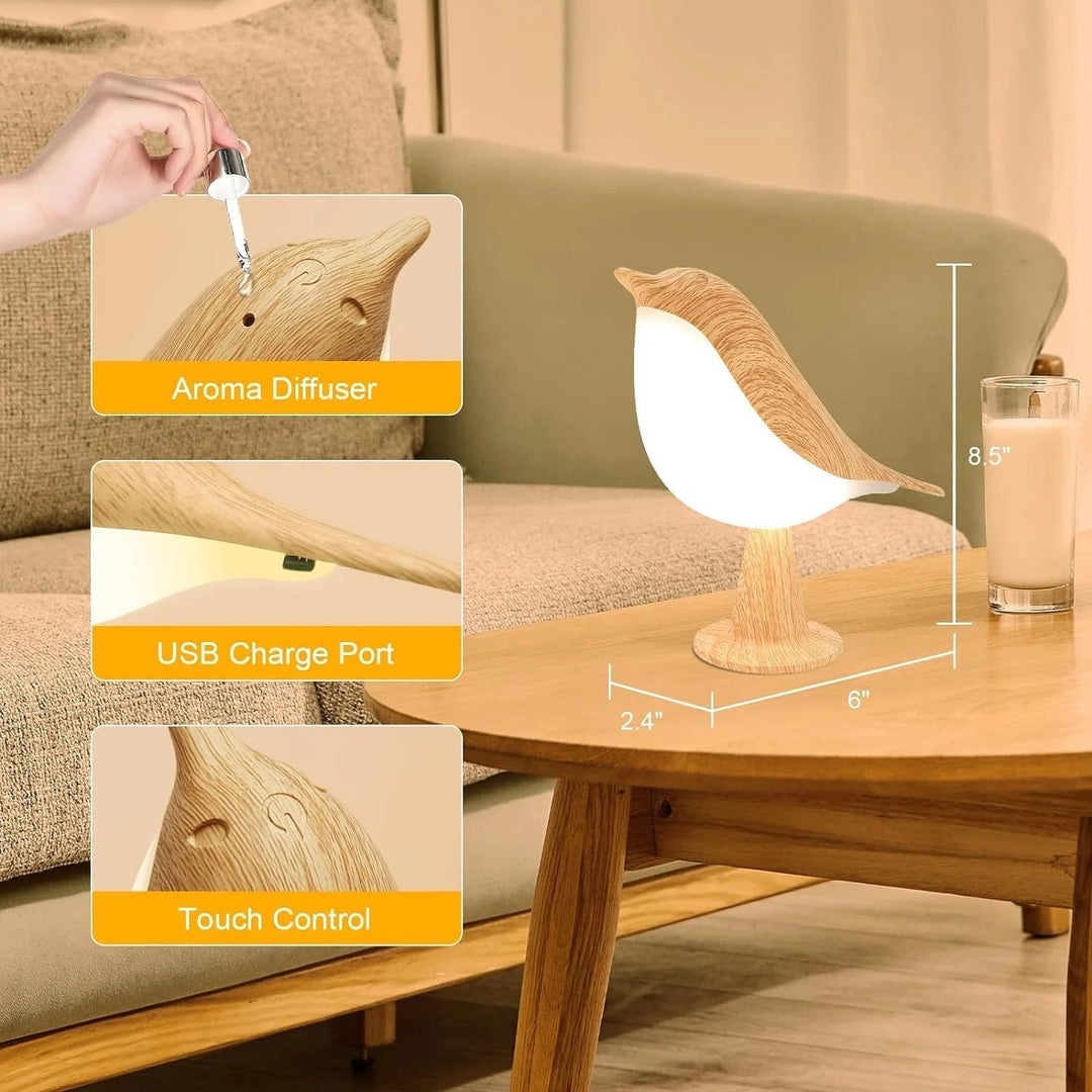 Touch-Control Holz Vogel Nachtlicht - Aufladbare LED Nachttischlampe