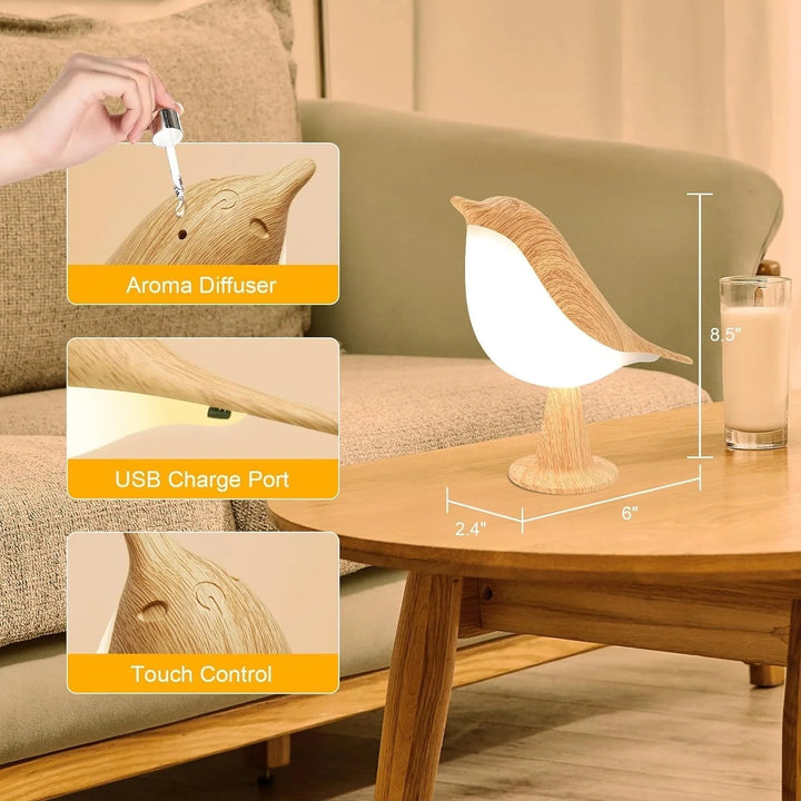 Touch-Control Holz Vogel Nachtlicht - Aufladbare LED Nachttischlampe
