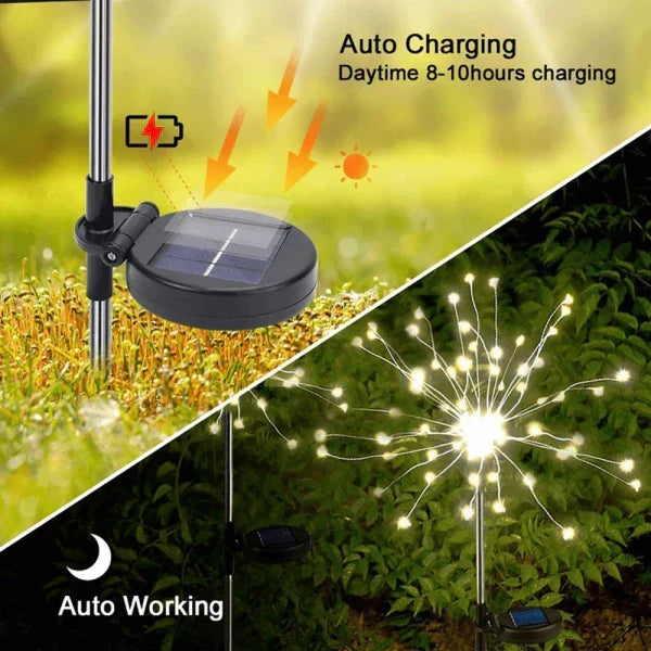 4-teilige Solar Feuerwerk Gartenlichter - Wetterfeste LED Dekorationsbeleuchtung, Solarenergie für Garten und Terrasse