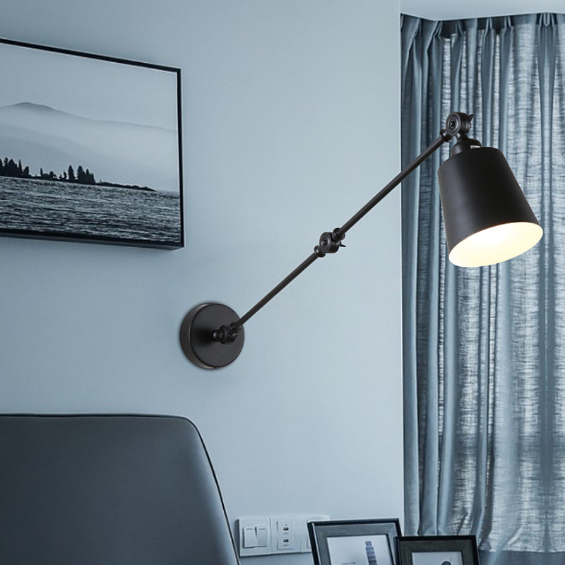 2-Gelenk Schwenkarm Wandleselampe Nordic Eisen Einzel Schwarz/Weiß Wandleuchte mit konischem Schirm