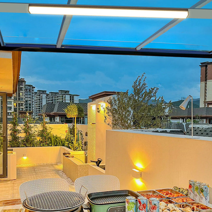Moderner minimalistischer langer rechteckiger Aluminium-PC-LED-Einbau-Deckenleuchte für Außenpatio