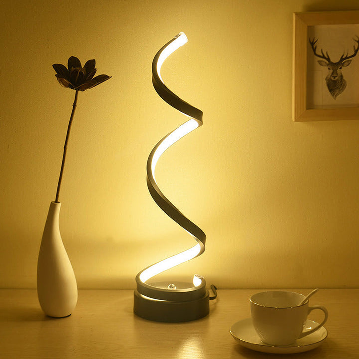Spiral Ribbon Metall Tischlampe Einfachheit Schwarz/Weiß/Gold LED Arbeitsbeleuchtung mit runder Basis in Warm/Weiß Licht