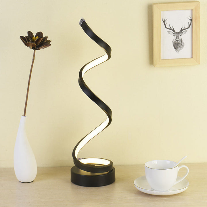 Spiral Ribbon Metall Tischlampe Einfachheit Schwarz/Weiß/Gold LED Arbeitsbeleuchtung mit runder Basis in Warm/Weiß Licht