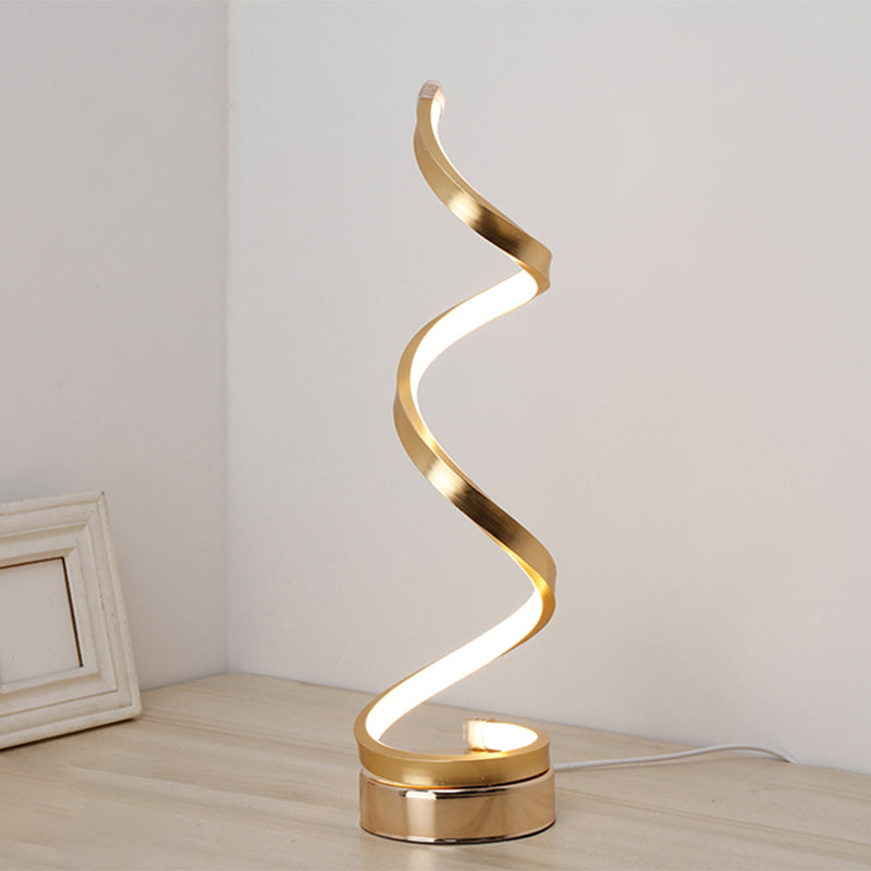 Spiral Ribbon Metall Tischlampe Einfachheit Schwarz/Weiß/Gold LED Arbeitsbeleuchtung mit runder Basis in Warm/Weiß Licht