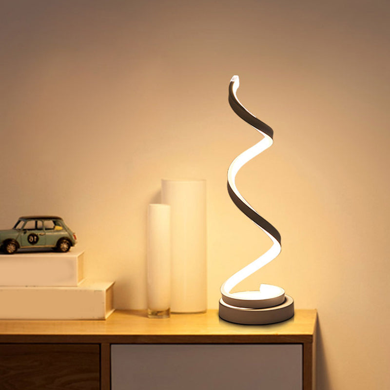 Spiral Ribbon Metall Tischlampe Einfachheit Schwarz/Weiß/Gold LED Arbeitsbeleuchtung mit runder Basis in Warm/Weiß Licht