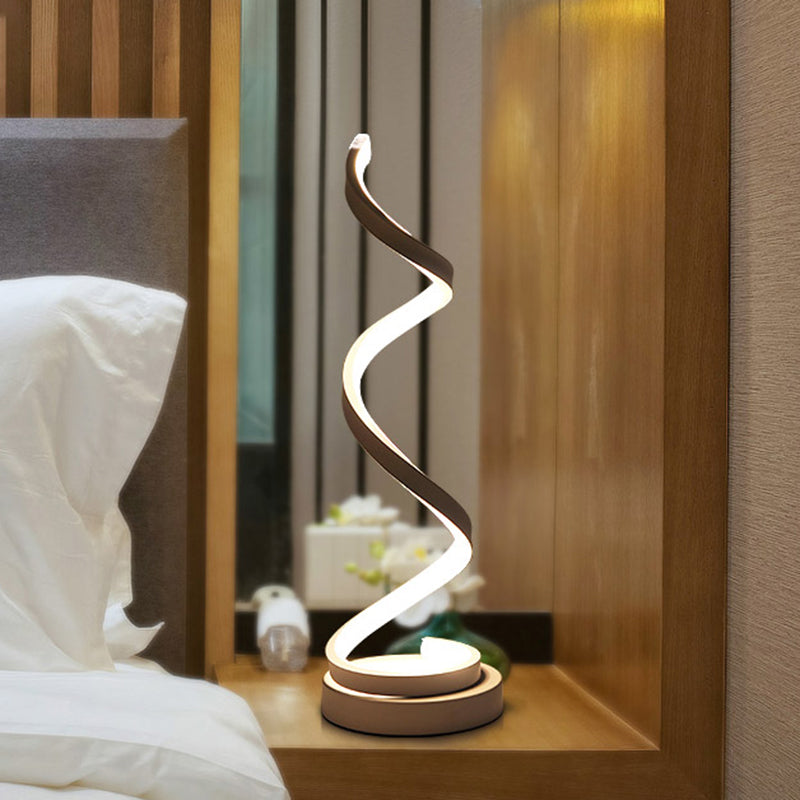 Spiral Ribbon Metall Tischlampe Einfachheit Schwarz/Weiß/Gold LED Arbeitsbeleuchtung mit runder Basis in Warm/Weiß Licht