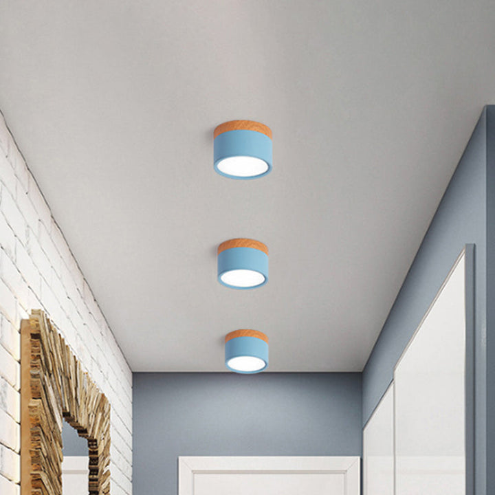 Moderne Macaron Deckenlampe – Kompakte Metall/Holz Deckenleuchte für Küche und Bar in Gelb, Blue und Black