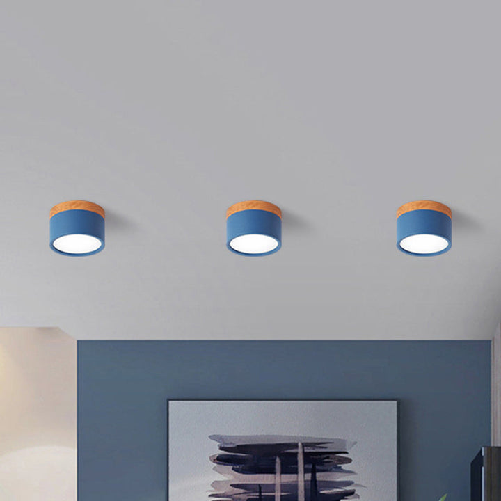 Moderne Macaron Deckenlampe – Kompakte Metall/Holz Deckenleuchte für Küche und Bar in Gelb, Blue und Black