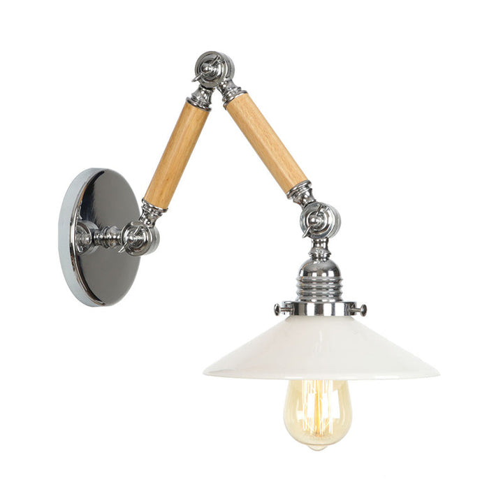 Braun-Silber 1-Glühbirne Lese-Wandleuchte Loft Klarglas Glühbirne/Teller/Glockenschirm Wandleuchten mit Holz 2-Gelenk verstellbarer Arm