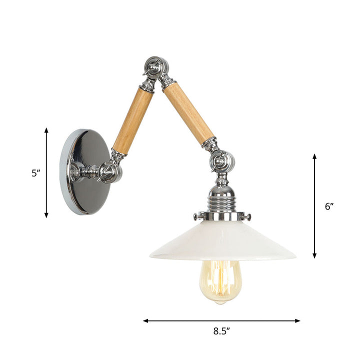 Braun-Silber 1-Glühbirne Lese-Wandleuchte Loft Klarglas Glühbirne/Teller/Glockenschirm Wandleuchten mit Holz 2-Gelenk verstellbarer Arm