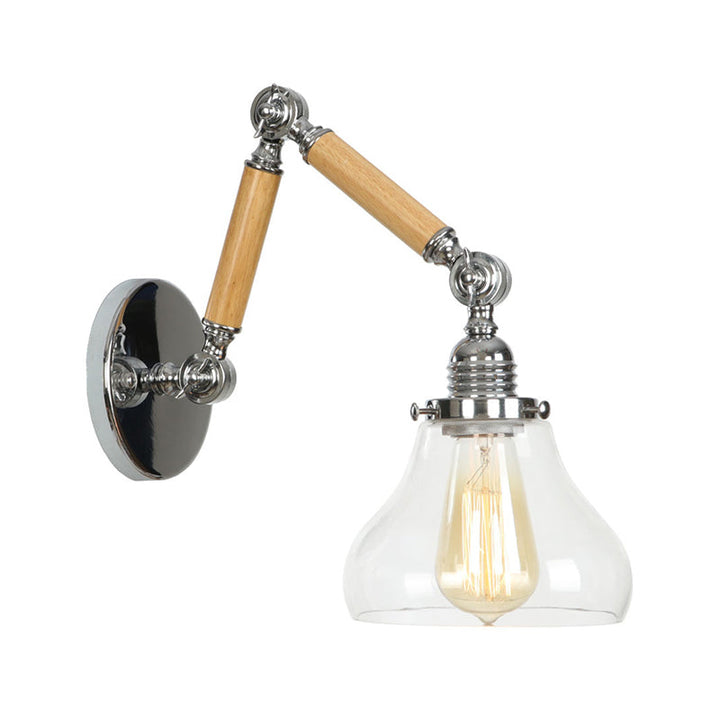 Braun-Silber 1-Glühbirne Lese-Wandleuchte Loft Klarglas Glühbirne/Teller/Glockenschirm Wandleuchten mit Holz 2-Gelenk verstellbarer Arm