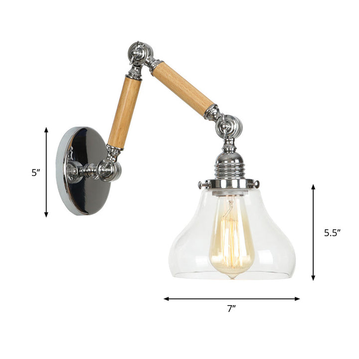 Braun-Silber 1-Glühbirne Lese-Wandleuchte Loft Klarglas Glühbirne/Teller/Glockenschirm Wandleuchten mit Holz 2-Gelenk verstellbarer Arm