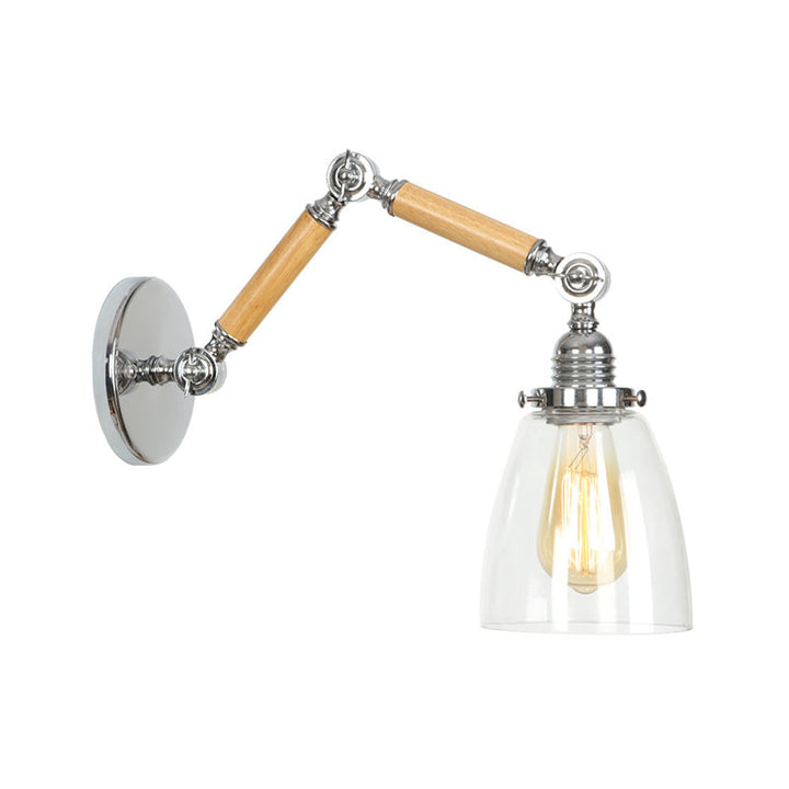 Braun-Silber 1-Glühbirne Lese-Wandleuchte Loft Klarglas Glühbirne/Teller/Glockenschirm Wandleuchten mit Holz 2-Gelenk verstellbarer Arm