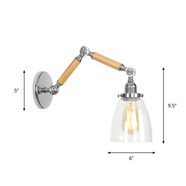 Braun-Silber 1-Glühbirne Lese-Wandleuchte Loft Klarglas Glühbirne/Teller/Glockenschirm Wandleuchten mit Holz 2-Gelenk verstellbarer Arm