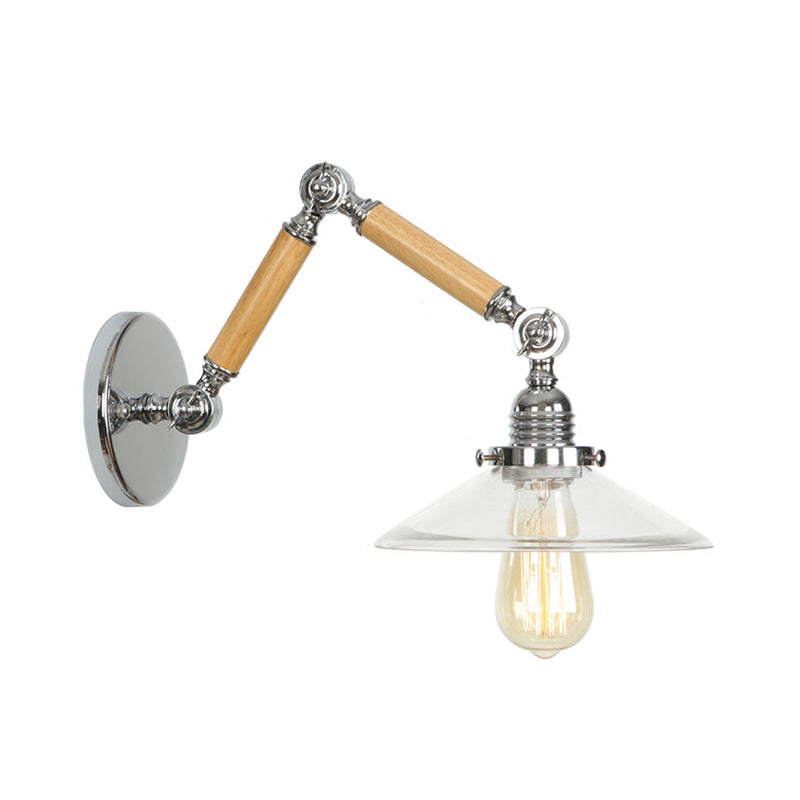 Braun-Silber 1-Glühbirne Lese-Wandleuchte Loft Klarglas Glühbirne/Teller/Glockenschirm Wandleuchten mit Holz 2-Gelenk verstellbarer Arm