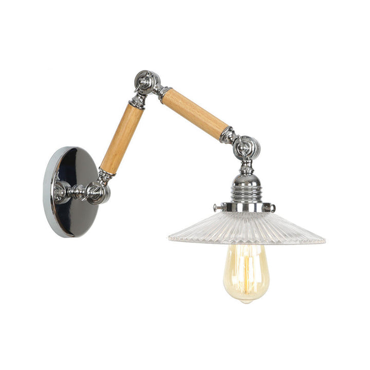 Braun-Silber 1-Glühbirne Lese-Wandleuchte Loft Klarglas Glühbirne/Teller/Glockenschirm Wandleuchten mit Holz 2-Gelenk verstellbarer Arm