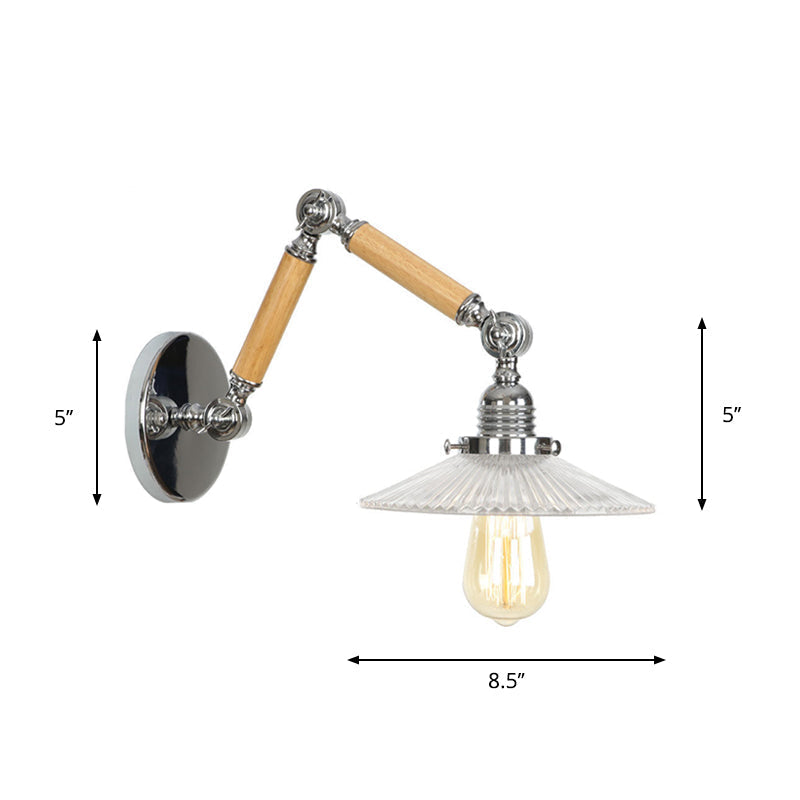 Braun-Silber 1-Glühbirne Lese-Wandleuchte Loft Klarglas Glühbirne/Teller/Glockenschirm Wandleuchten mit Holz 2-Gelenk verstellbarer Arm