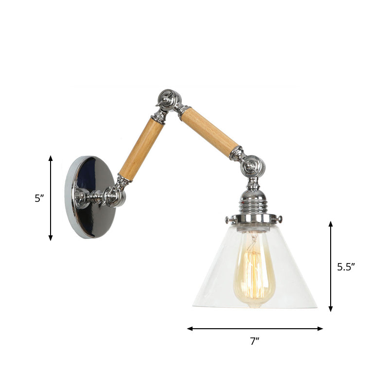 Braun-Silber 1-Glühbirne Lese-Wandleuchte Loft Klarglas Glühbirne/Teller/Glockenschirm Wandleuchten mit Holz 2-Gelenk verstellbarer Arm