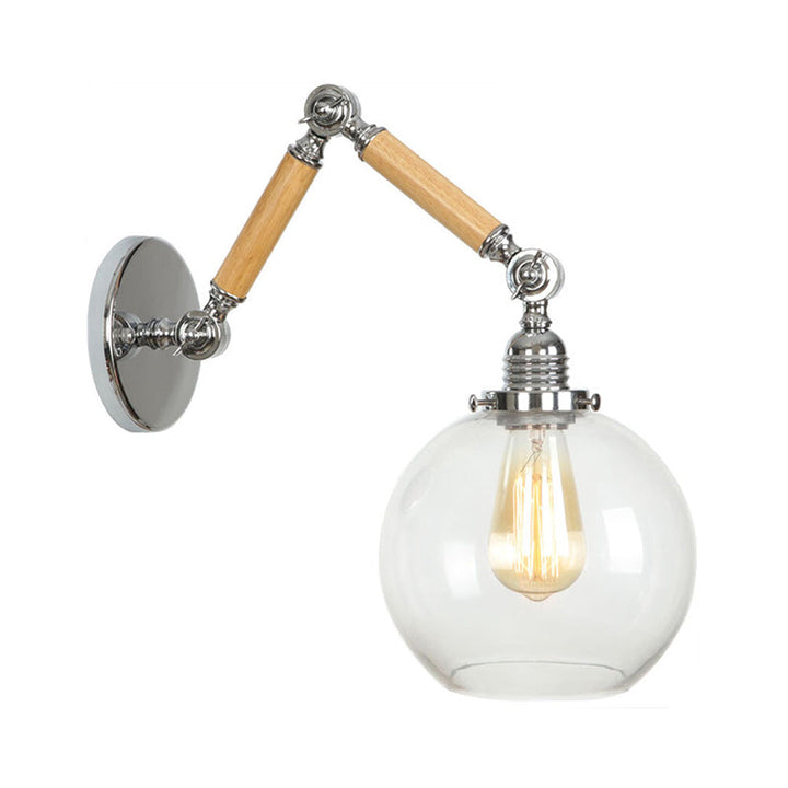 Braun-Silber 1-Glühbirne Lese-Wandleuchte Loft Klarglas Glühbirne/Teller/Glockenschirm Wandleuchten mit Holz 2-Gelenk verstellbarer Arm