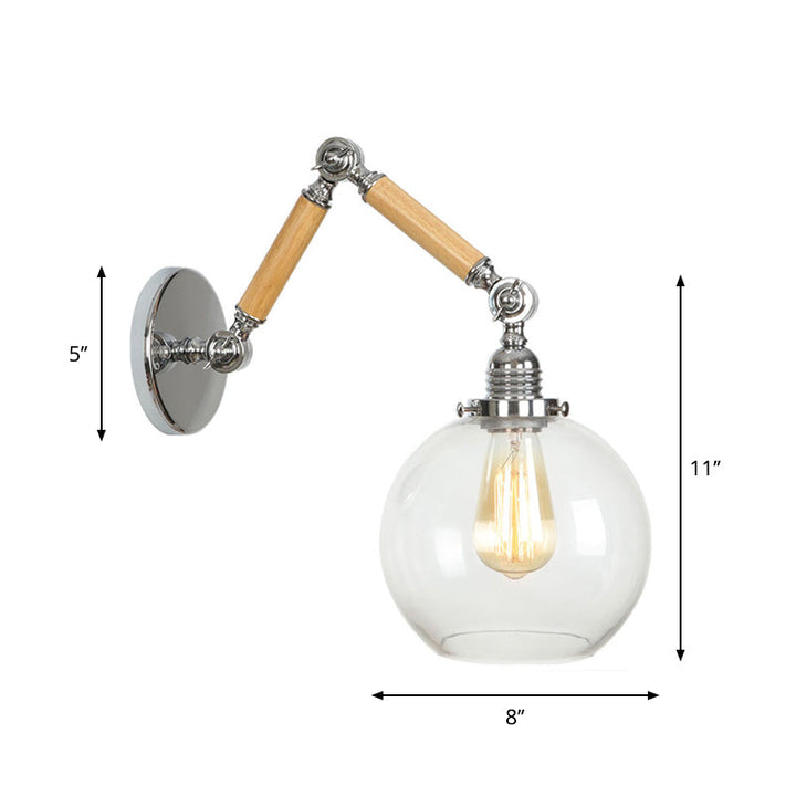 Braun-Silber 1-Glühbirne Lese-Wandleuchte Loft Klarglas Glühbirne/Teller/Glockenschirm Wandleuchten mit Holz 2-Gelenk verstellbarer Arm