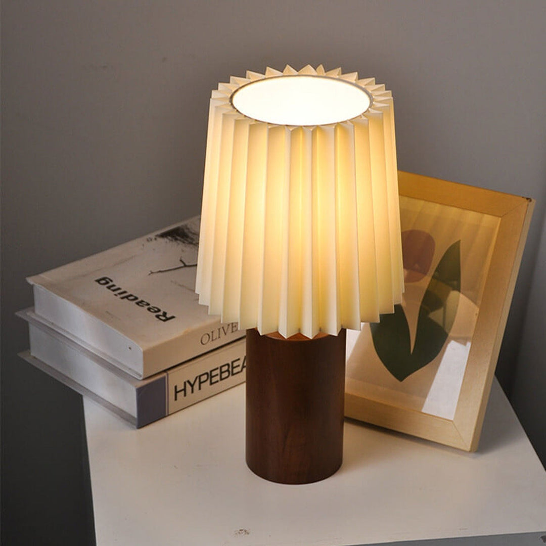 Vintage Korean Falt Säule Massivholz Basis 1-Licht Tischlampe
