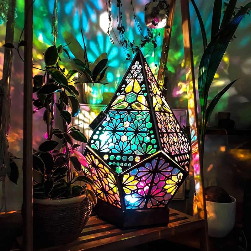 Bohemian Polar Star Holz Stehleuchte, LED Farbstern Projektor