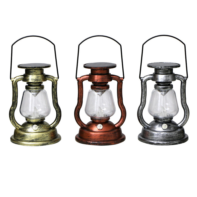 Antique-inspirierte Solar-LED-Laterne mit Glasglocke und Metallgriff