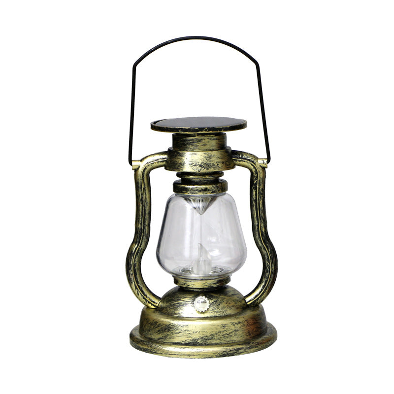 Vintage Stil Solar LED Hurrikanlaterne Mit Glasdrucker Und Metallgriff