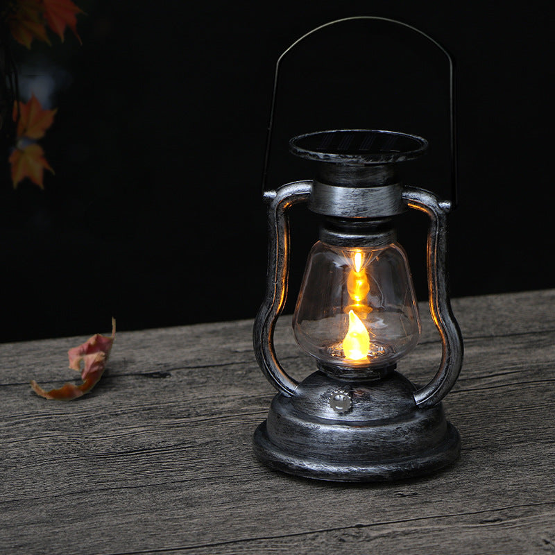 Vintage Stil Solar LED Hurrikanlaterne Mit Glasdrucker Und Metallgriff
